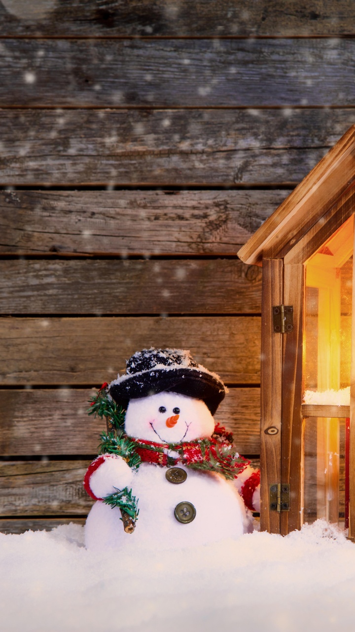 Обои Рождественский день, Снеговик, Рождественские украшения, рождественский орнамент, снег в разрешении 720x1280