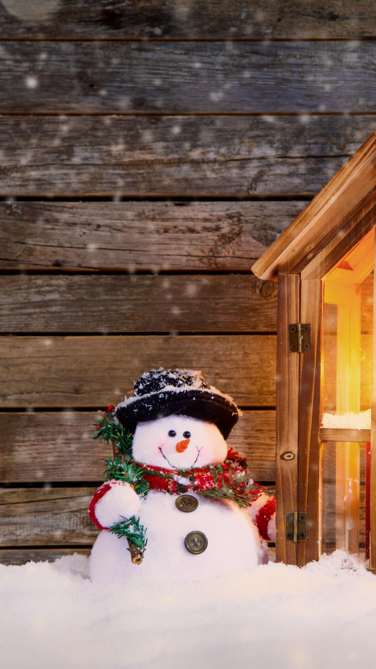 Обои Рождественский день, Снеговик, Рождественские украшения, рождественский орнамент, снег в разрешении 750x1334