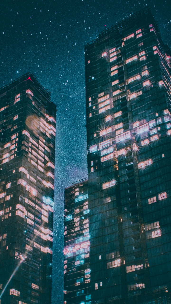 Обои здание, ночь, метрополия, город, городской район в разрешении 720x1280