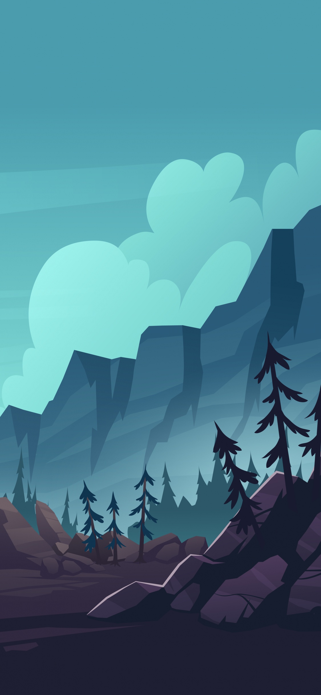 Обои пейзаж иллюстрация скала, иллюстрация, векторная графика, иллюстрации, пейзаж в разрешении 1125x2436