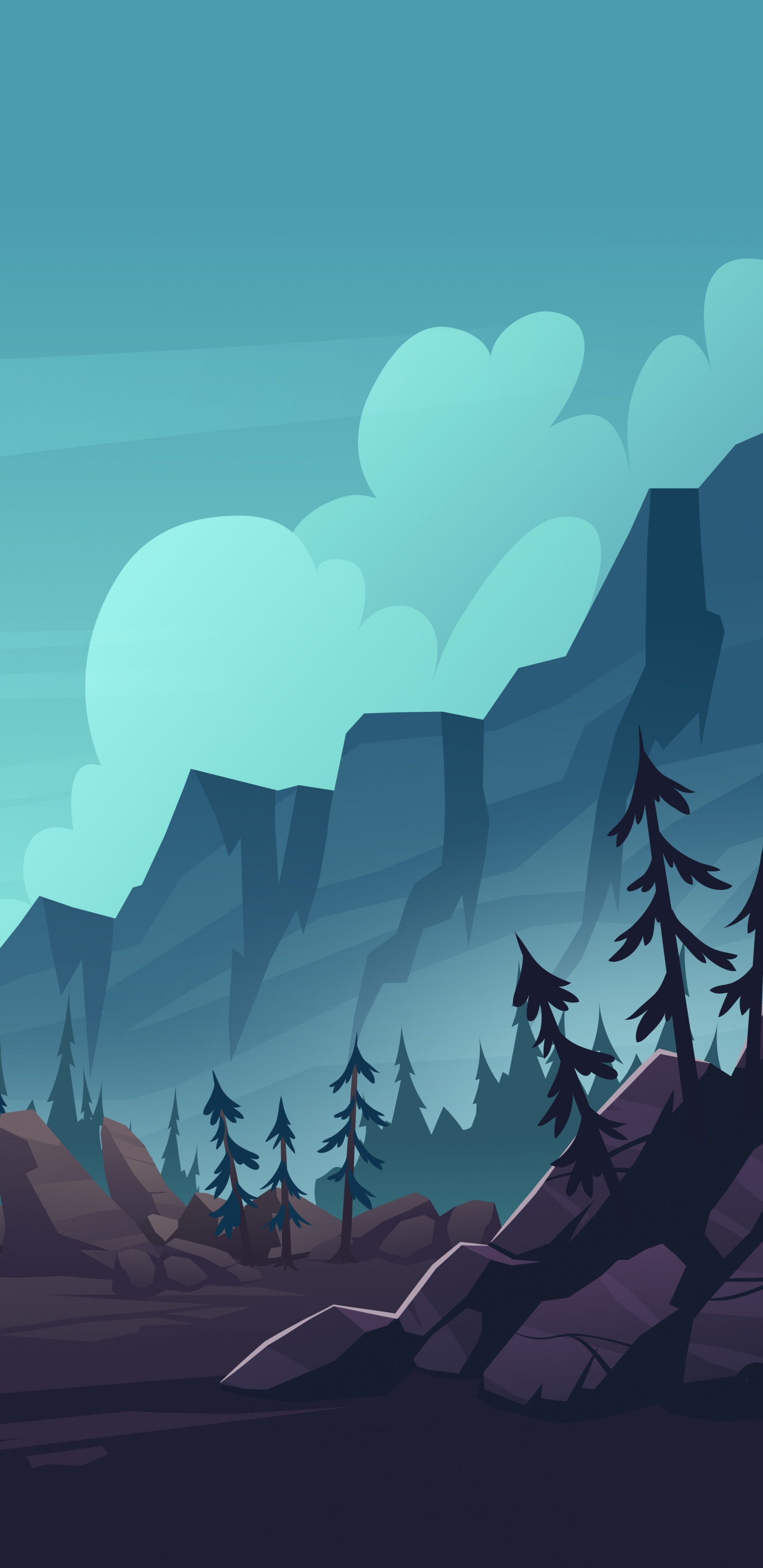 Обои пейзаж иллюстрация скала, иллюстрация, векторная графика, иллюстрации, пейзаж в разрешении 1440x2960