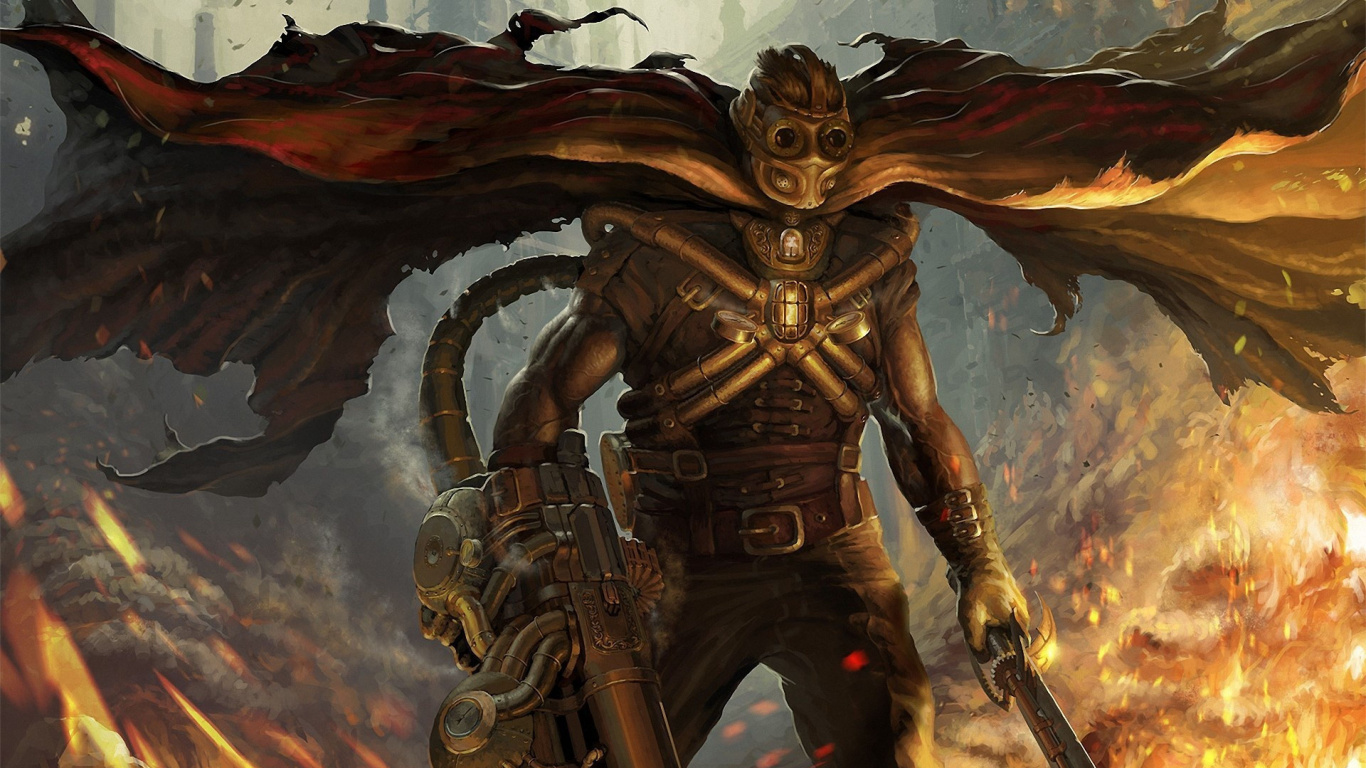 Обои стимпанк, арт, произведение искусства, демон, мифология в разрешении 1366x768