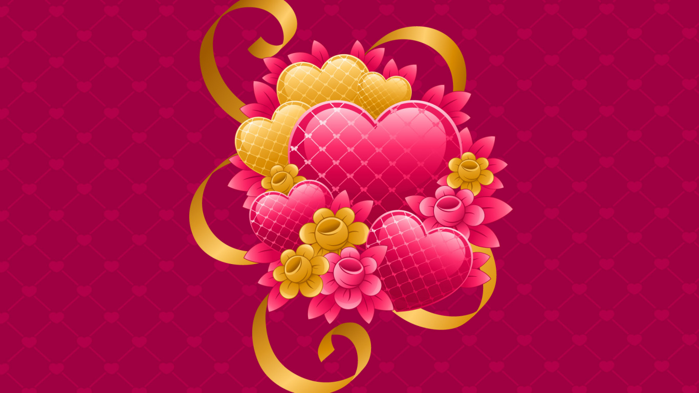 Обои сердце, День Святого Валентина, иллюстрация, пурпурный цвет, лепесток в разрешении 1366x768