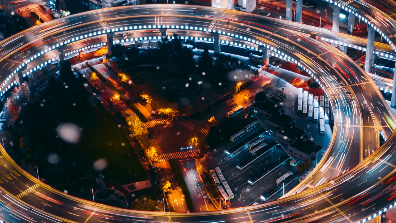 Обои телефон с ночным видом на город, город, Шанхай, здание, городской пейзаж в разрешении 1280x720