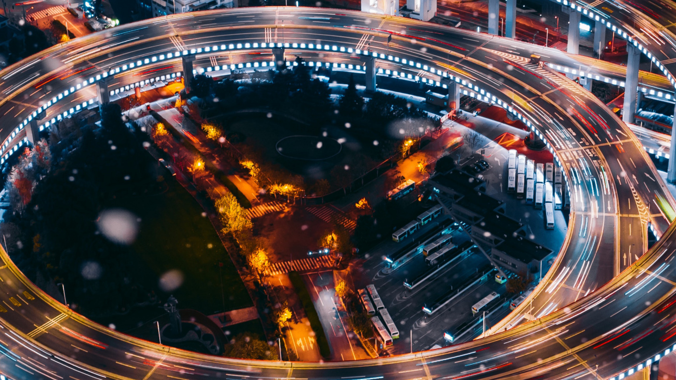 Обои телефон с ночным видом на город, город, Шанхай, здание, городской пейзаж в разрешении 1366x768