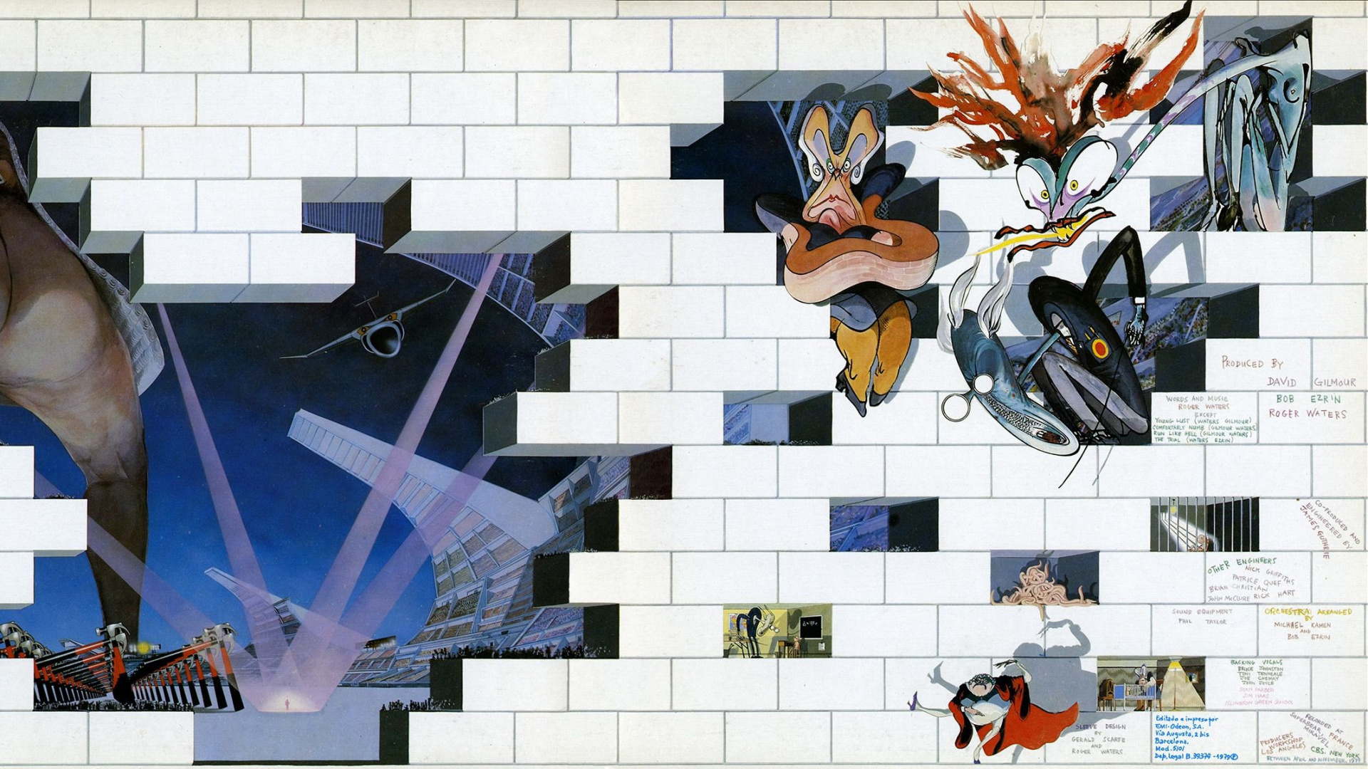 Обои Pink Floyd, Берлинская стена, граммофонная пластинка, обложка альбома, Альбом в разрешении 1920x1080