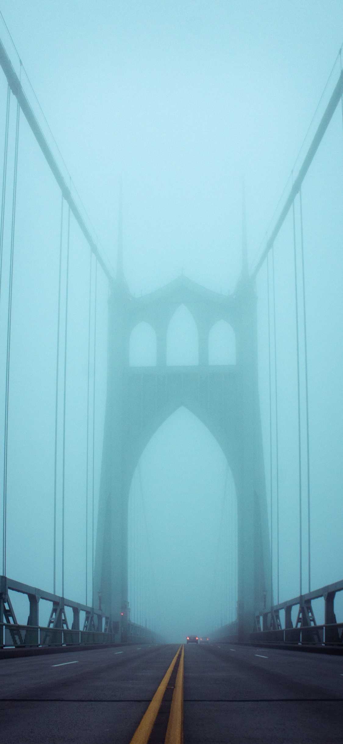 Обои Моста Св Джонса, мост, подвесной мост, дымка, архитектура в разрешении 1125x2436