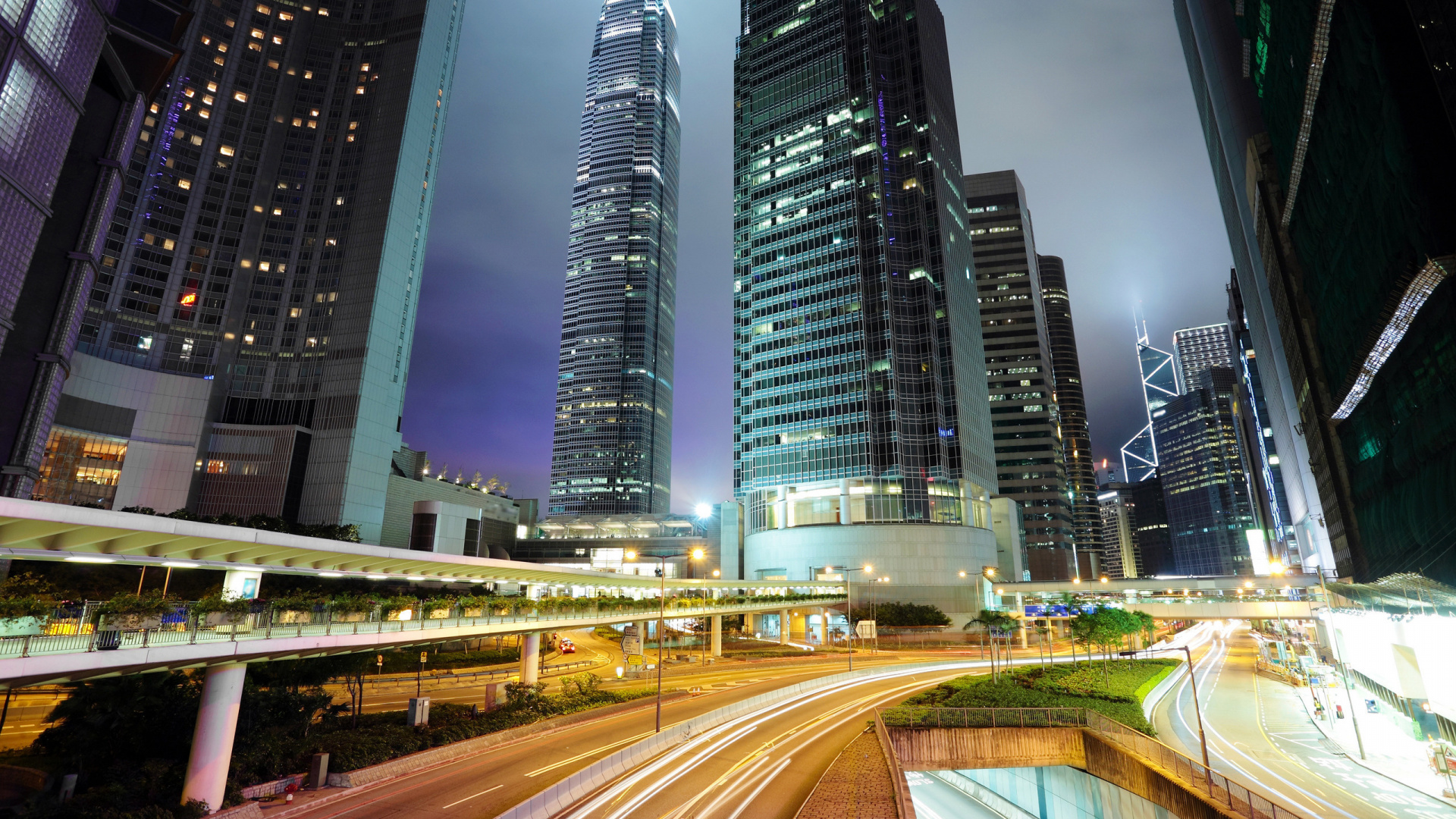 Обои Гонконг, ночь, город, метрополия, городской пейзаж в разрешении 1920x1080