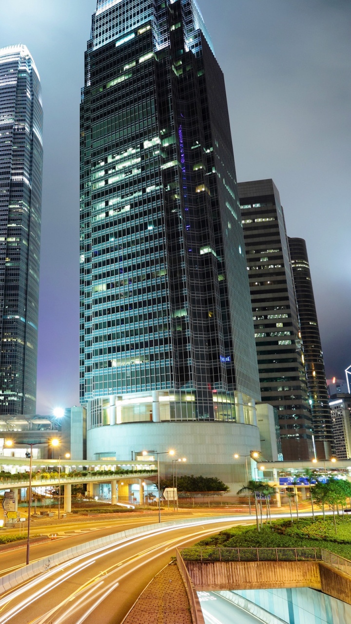 Обои Гонконг, ночь, город, метрополия, городской пейзаж в разрешении 720x1280