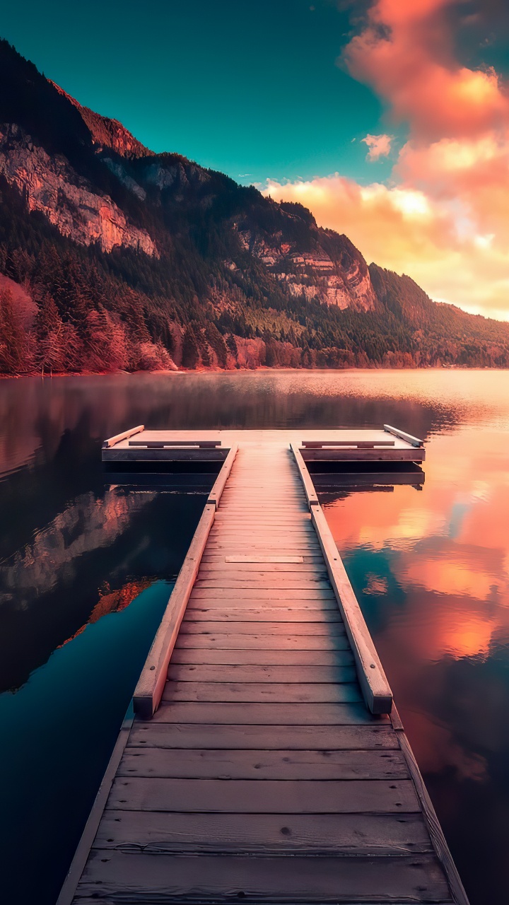 Обои Зак Доелер, арт, вода, облако, гора в разрешении 720x1280