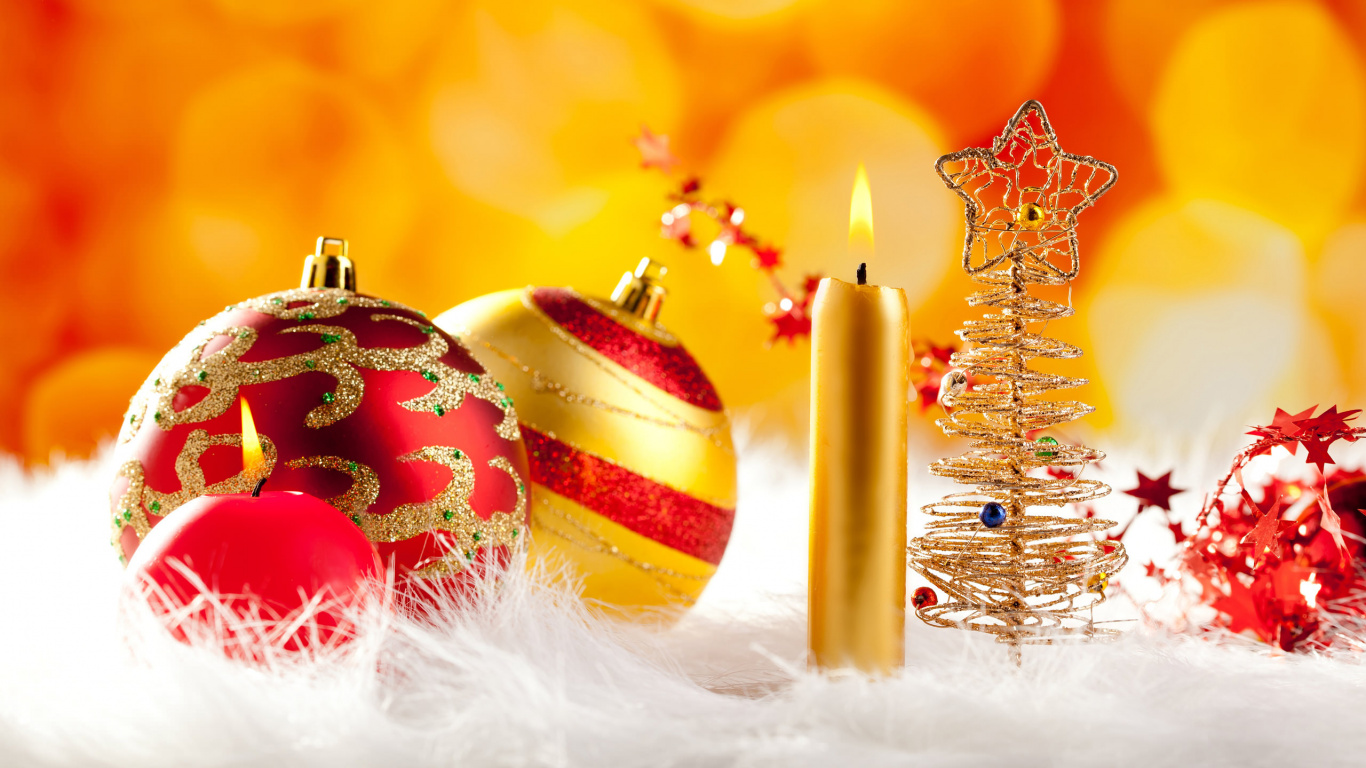 Обои Рождественский день, рождественский орнамент, Рождественские украшения, Рождество, праздник в разрешении 1366x768