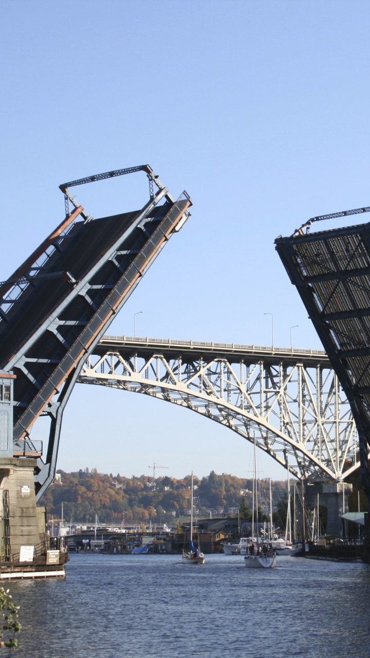 Обои подъемный мост, мост, арочный мостик, Сиэтл, разводной мост в разрешении 720x1280
