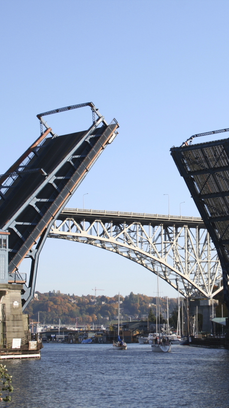 Обои подъемный мост, мост, арочный мостик, Сиэтл, разводной мост в разрешении 750x1334