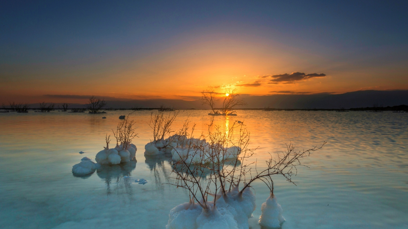 Обои закат мертвого моря, мертвое море, закат, море, вода в разрешении 1366x768