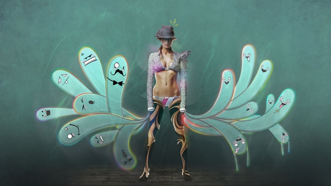 Обои арт, иллюстрация, крыло, графический дизайн, растение в разрешении 1366x768