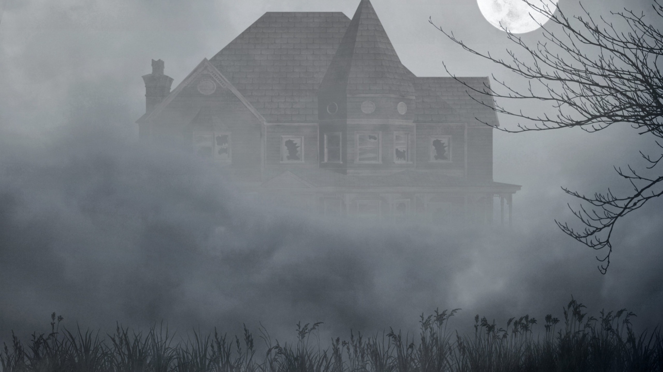 Обои туманный дом, фэнтези, Хаус, дымка, здание в разрешении 1366x768