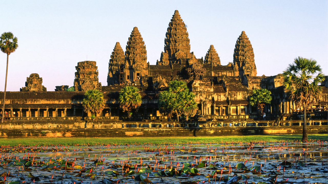 Обои Ангкор ВАТ, храм, отражение, историческое место, уот в разрешении 1280x720