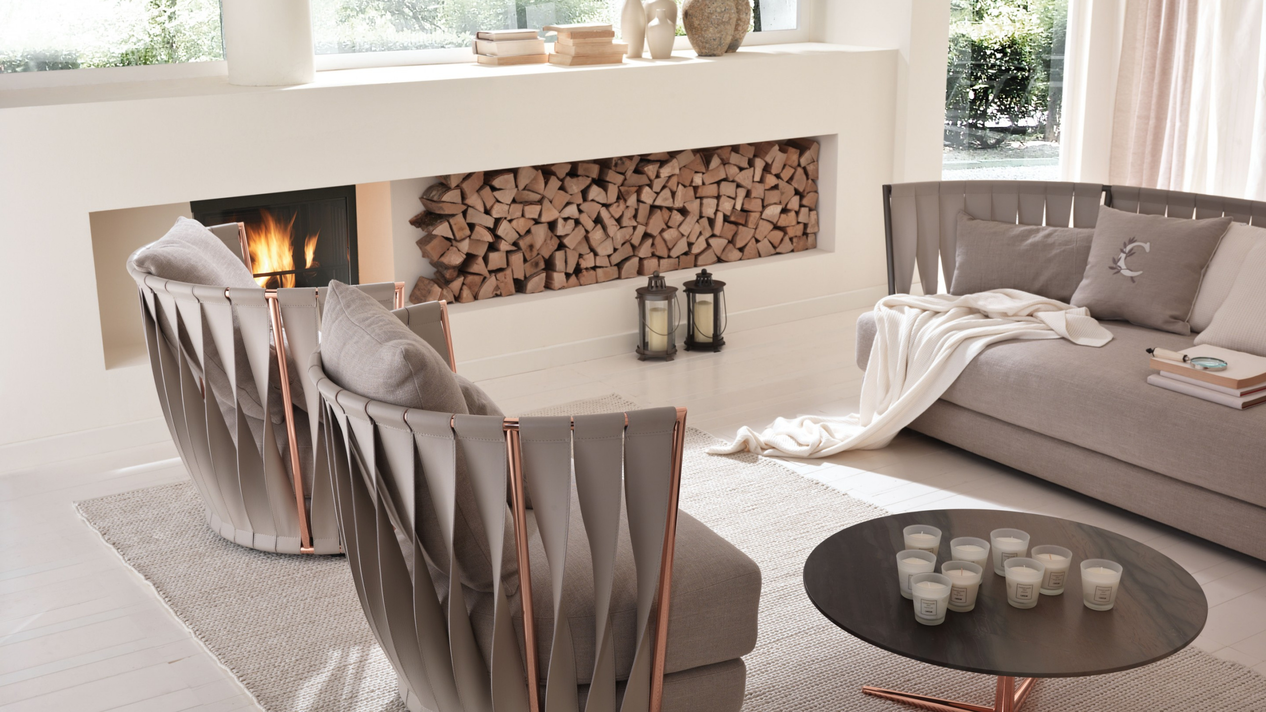 Обои мебель, стул, гостиная комната, кофейный столик, дизайн в разрешении 2560x1440