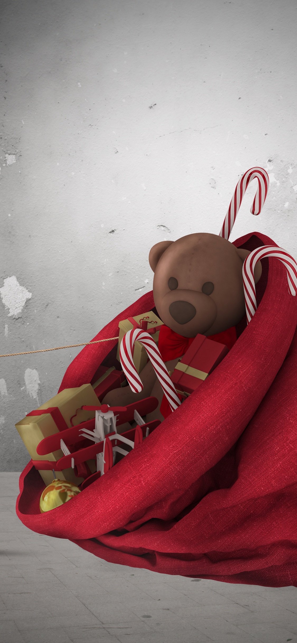 Обои Дед Мороз, Санта-Клаус, подарок, Рождественский день, красный цвет в разрешении 1125x2436