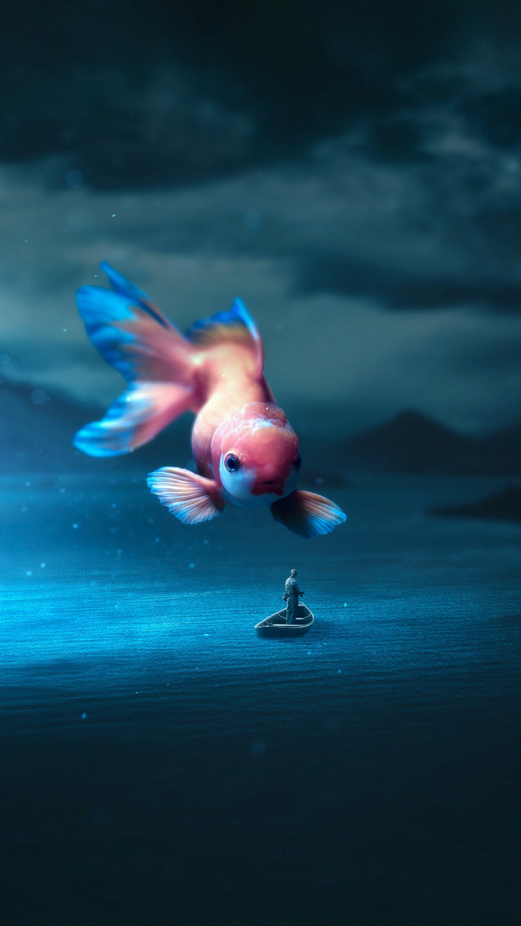 Обои вода, птица, клюв, электрик, арт в разрешении 750x1334