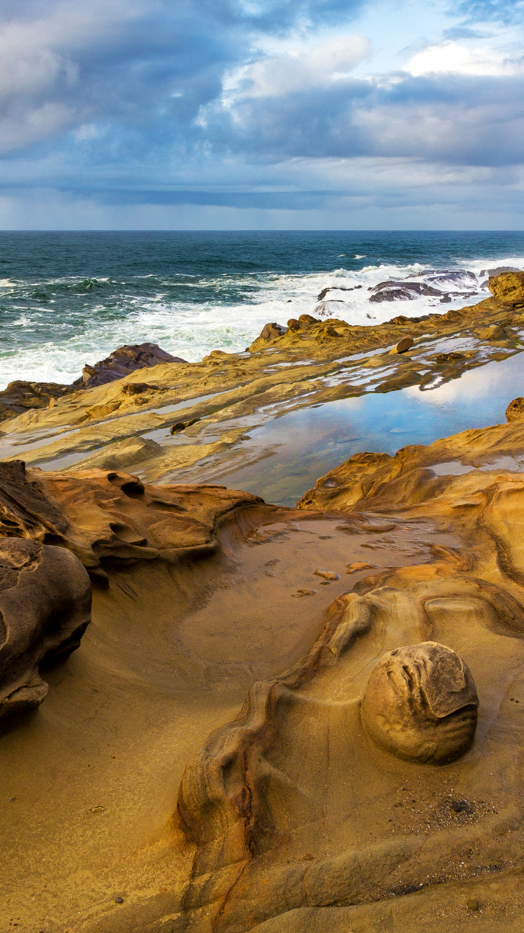 Обои водоем, побережье, рок, берег, море в разрешении 750x1334