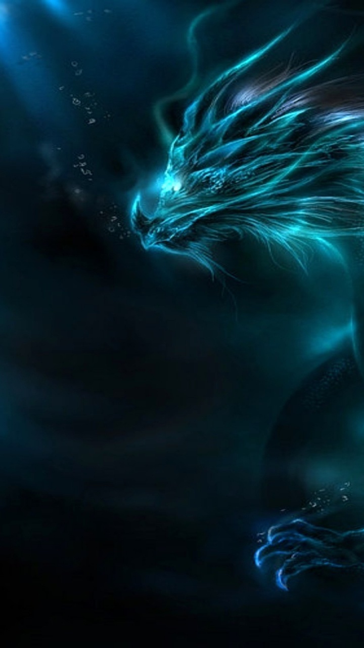 Обои дракон, синий, электрик, неон, cg работы в разрешении 720x1280