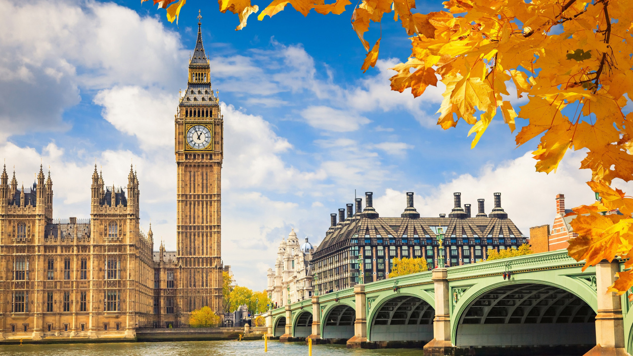 Обои лондонский Биг-Бен, Биг Бен, вестминстерский дворец, река темза, ориентир в разрешении 1280x720