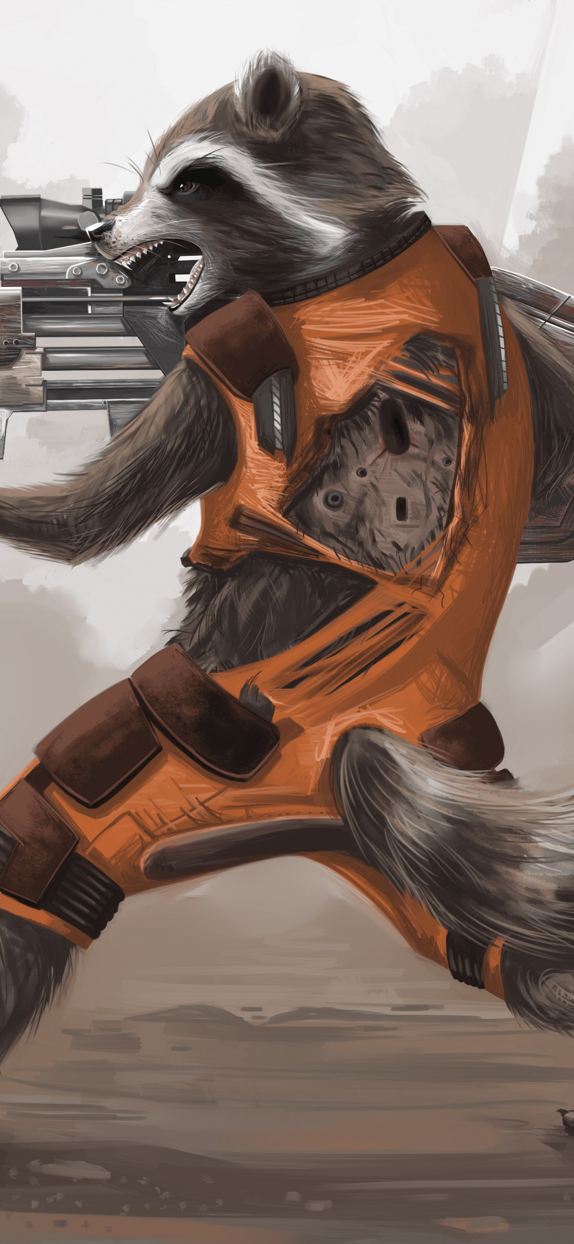 Обои Реактивный Енот, Грут, супергерой, marvel, иллюстрация в разрешении 1125x2436