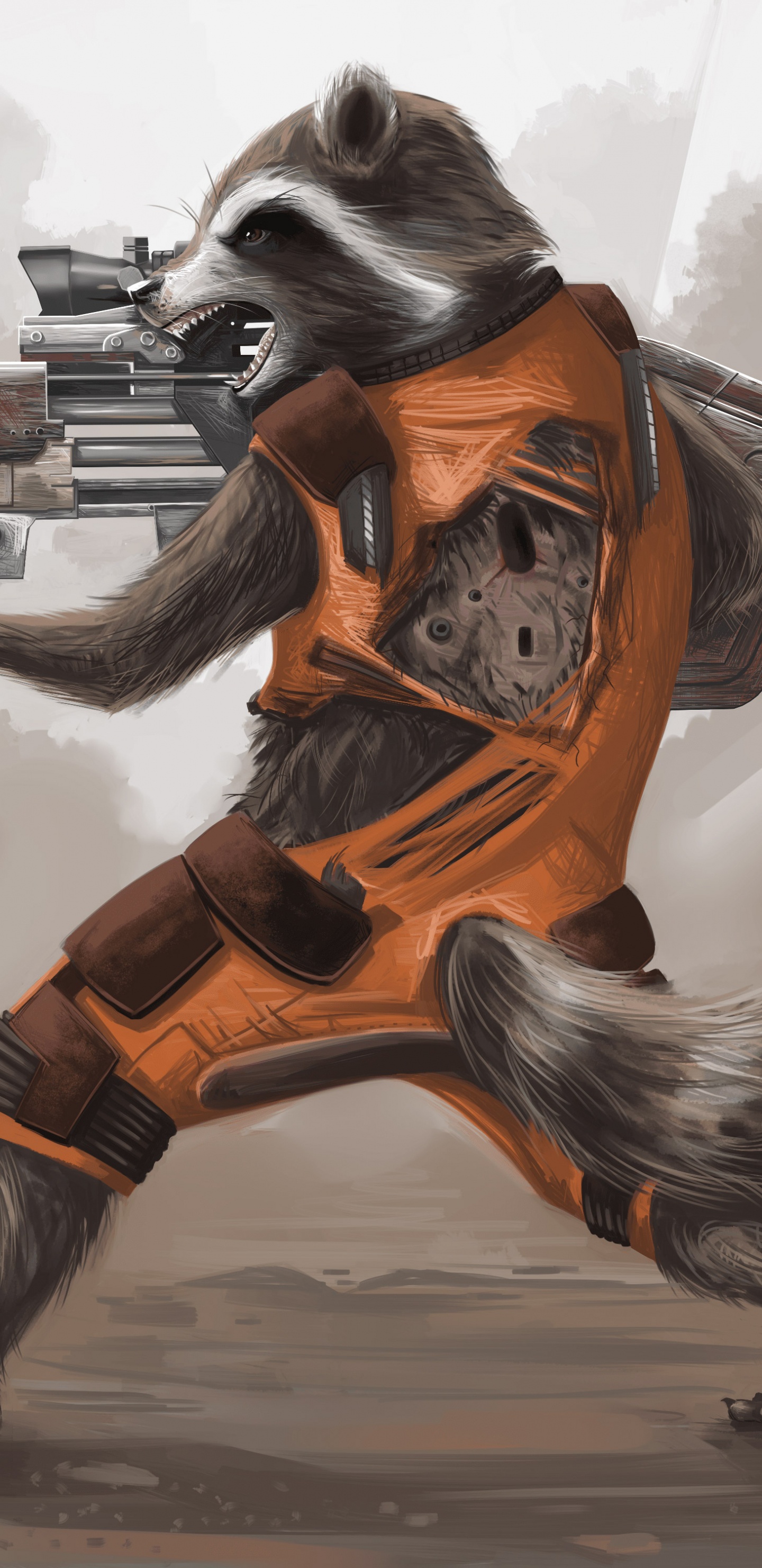 Обои Реактивный Енот, Грут, супергерой, marvel, иллюстрация в разрешении 1440x2960