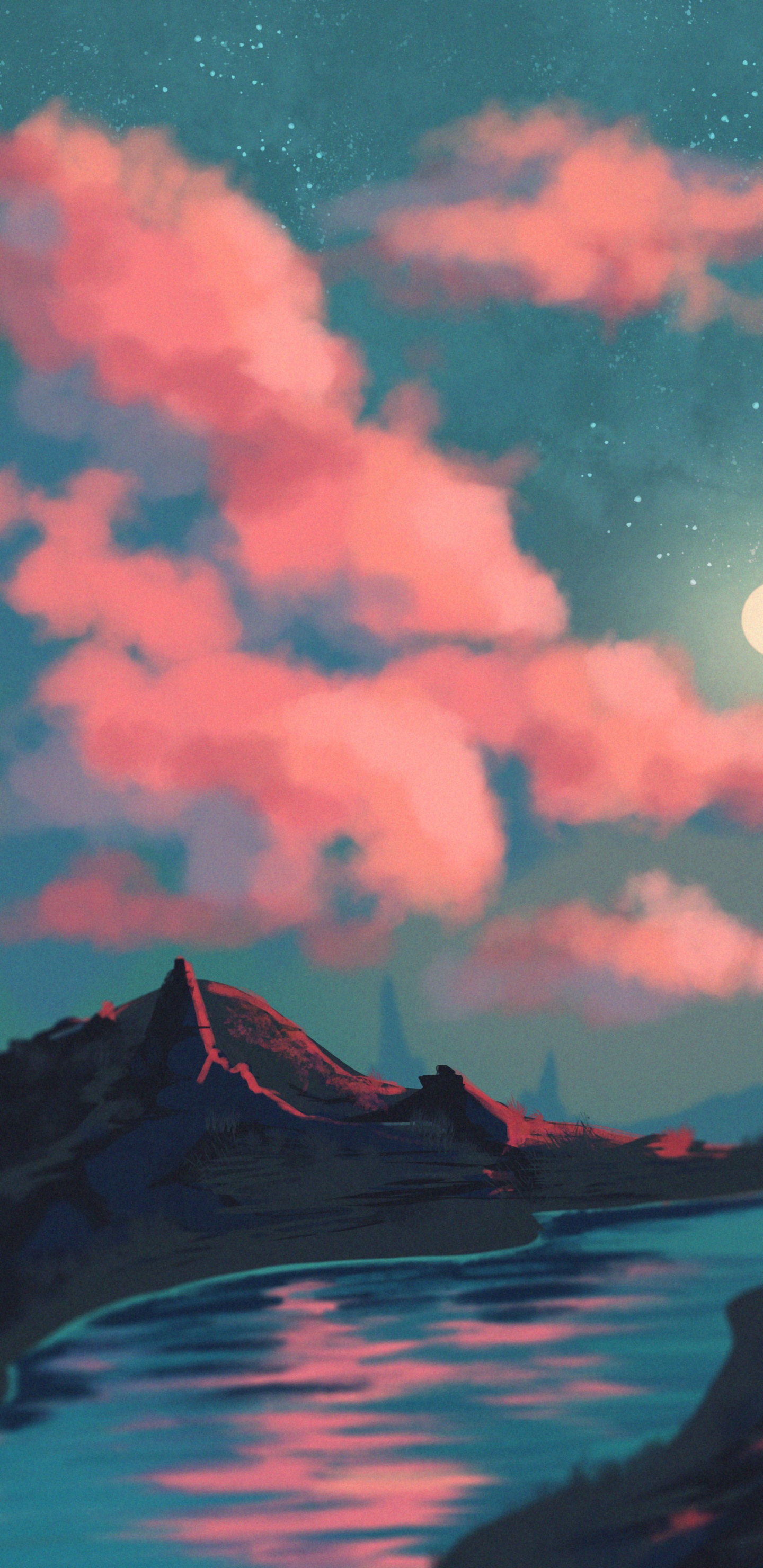 Обои облако, вода, атмосфера, послесвечение, свет в разрешении 1440x2960