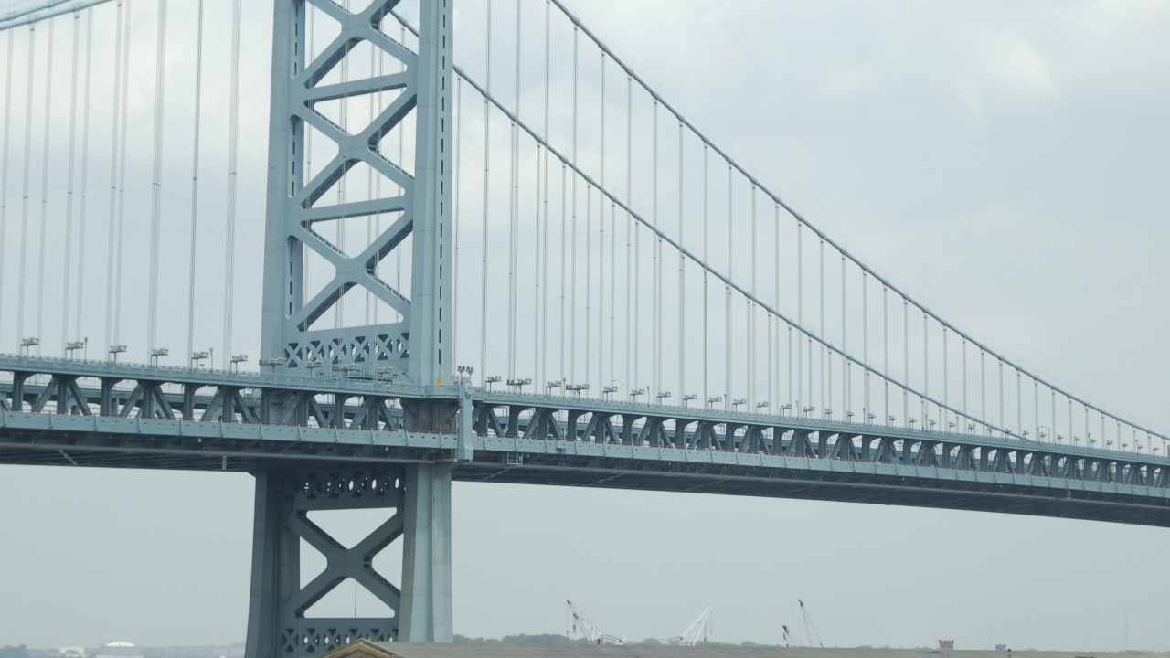 Обои мост Бенджамина Франклина, подвесной мост, мост, строительство, extradosed мост в разрешении 1280x720