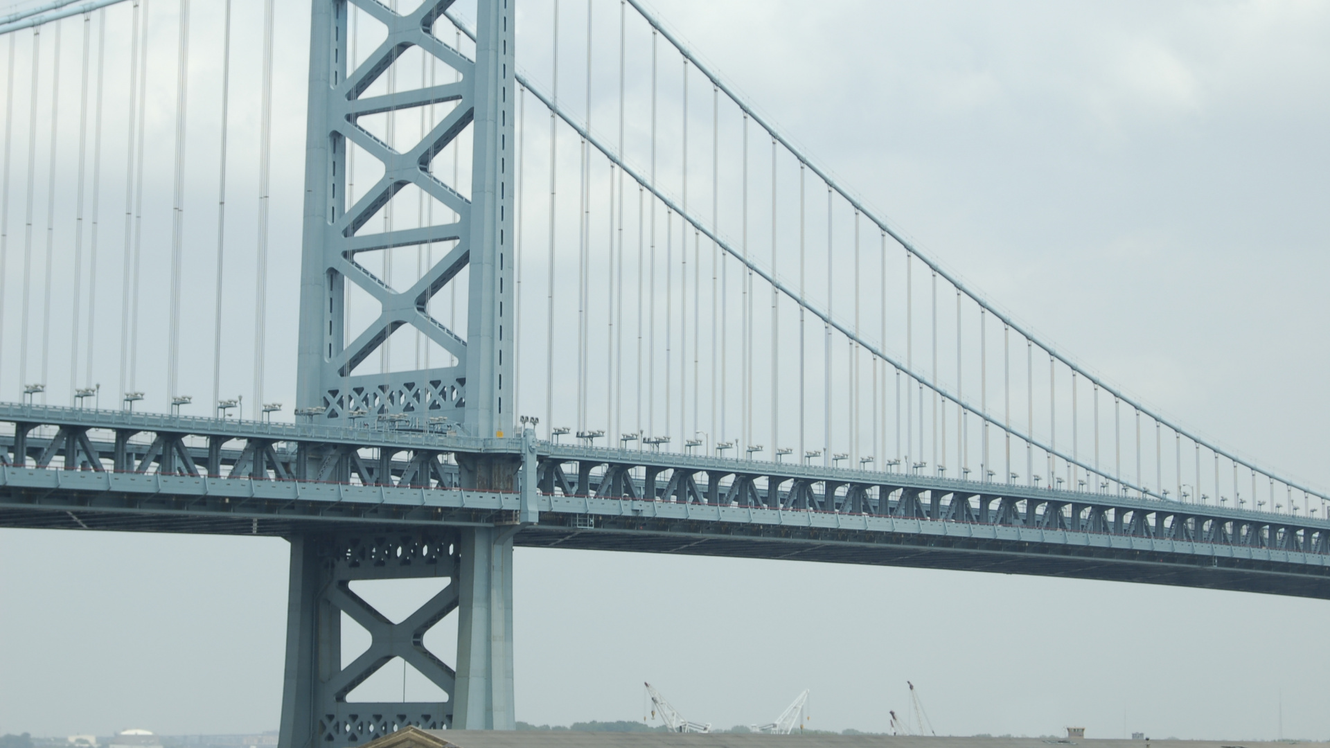 Обои мост Бенджамина Франклина, подвесной мост, мост, строительство, extradosed мост в разрешении 1920x1080