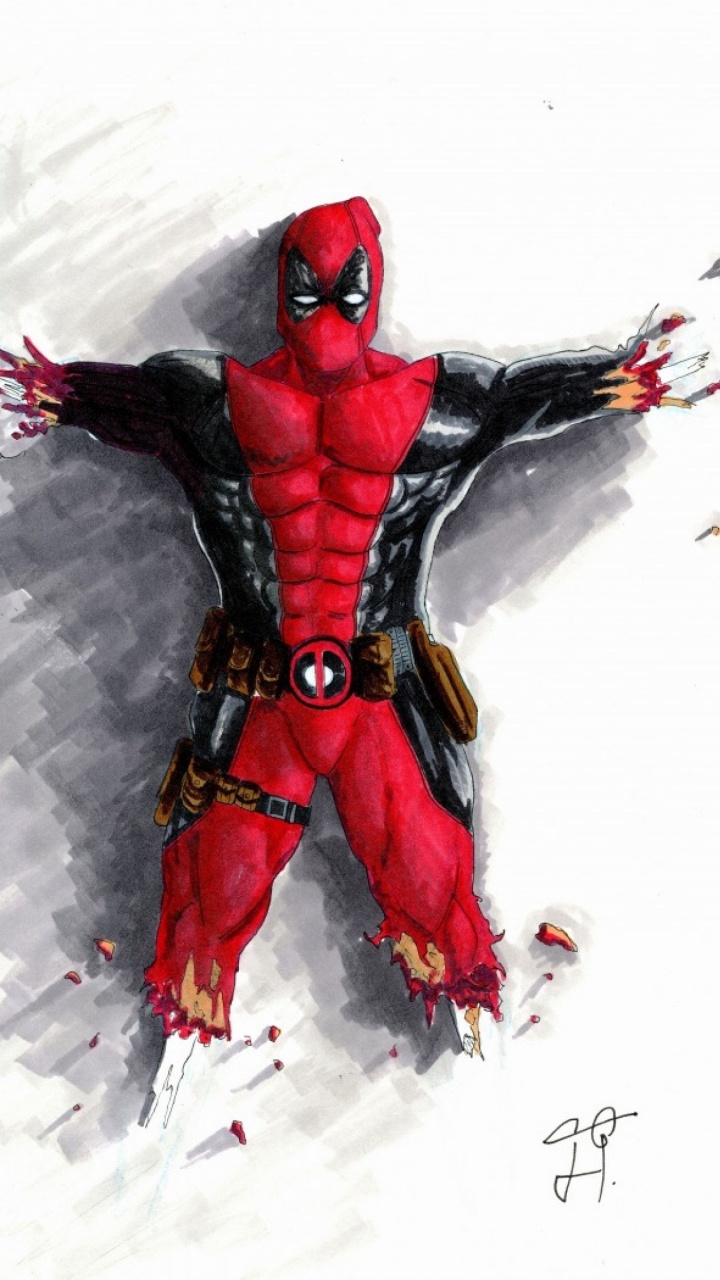 Обои дэдпул, вымышленный персонаж, фильм, снег в разрешении 720x1280