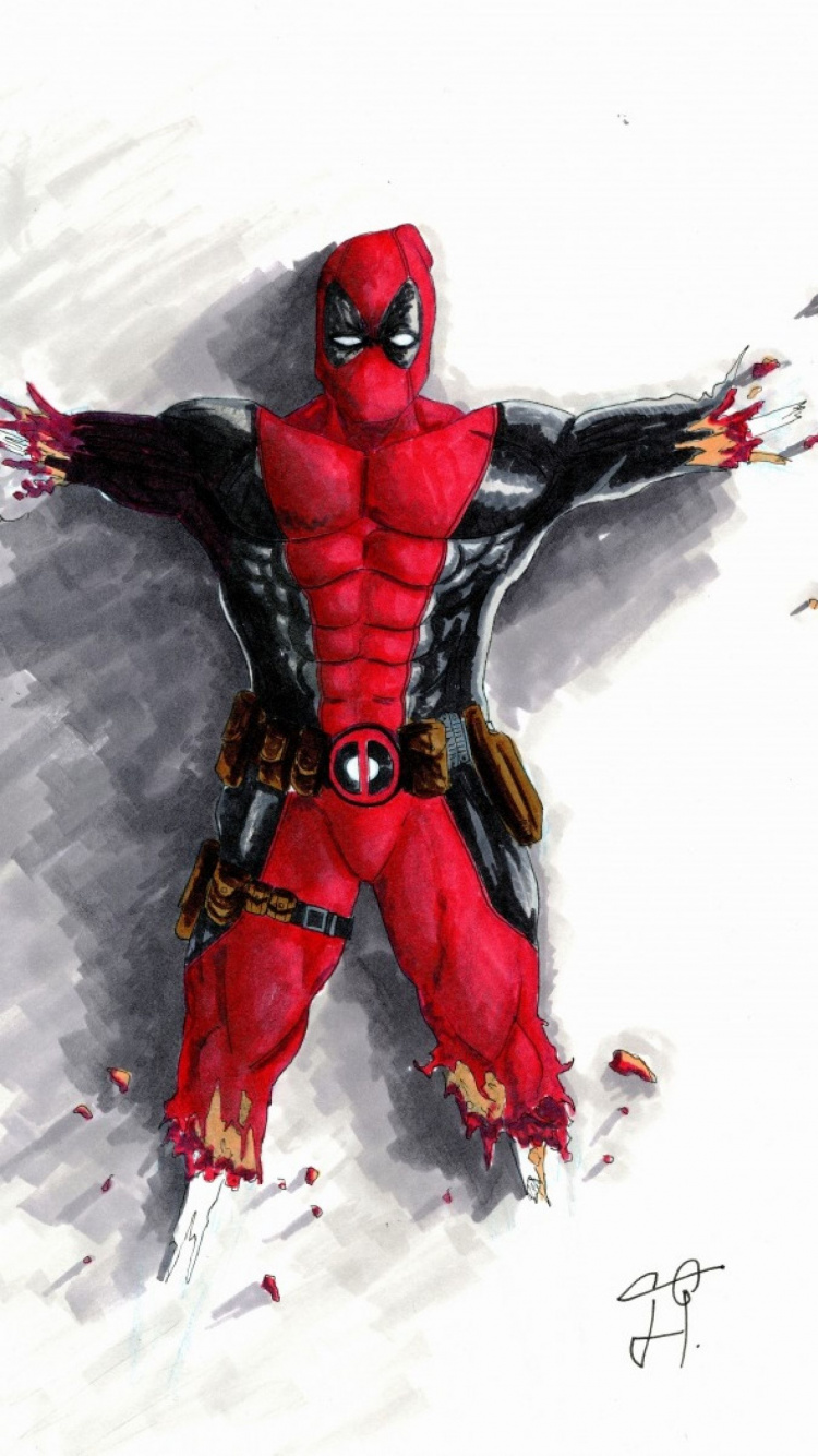 Обои дэдпул, вымышленный персонаж, фильм, снег в разрешении 750x1334