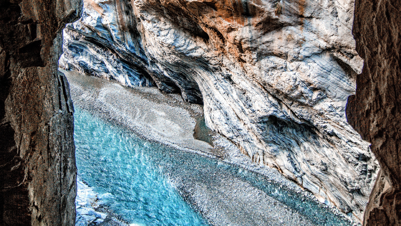 Обои рок, вода, формирование, синий, бирюза в разрешении 1280x720