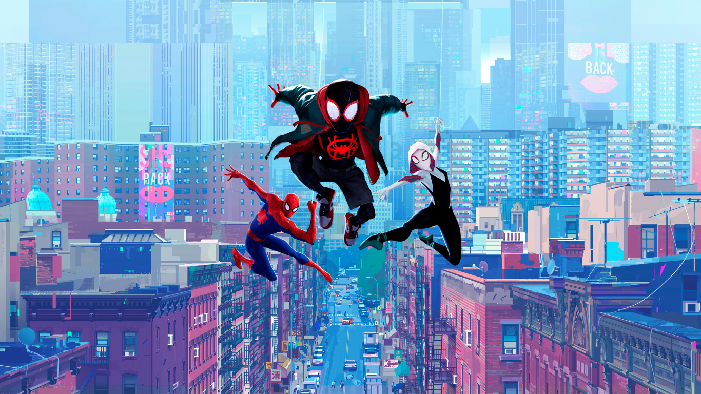 Обои человек-паук, Майлз Моралес, Человек-паук: Через вселенные, супергерой, иллюстрация в разрешении 1366x768