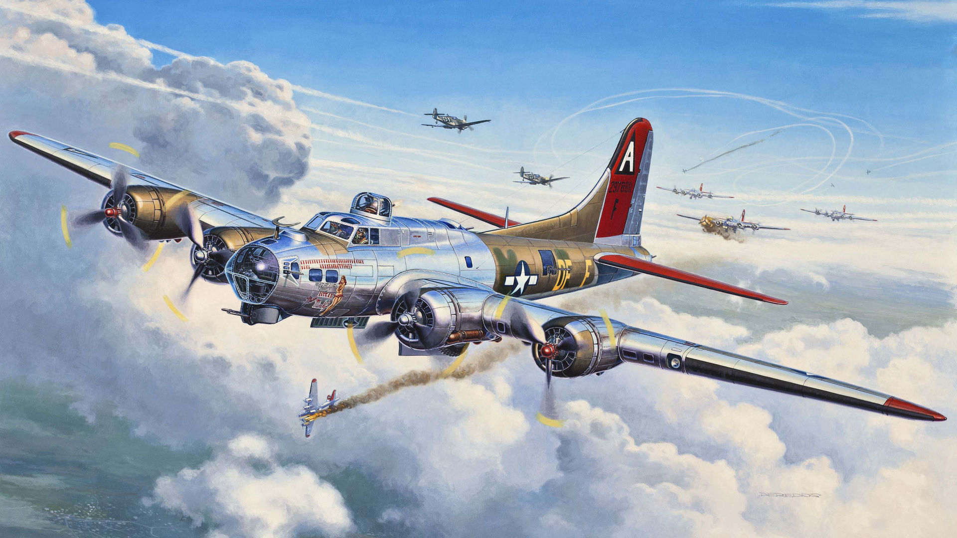 Обои Боинг б-17 летающая крепость, Б-17Г, военный самолет, самолеты, самолет в разрешении 1920x1080