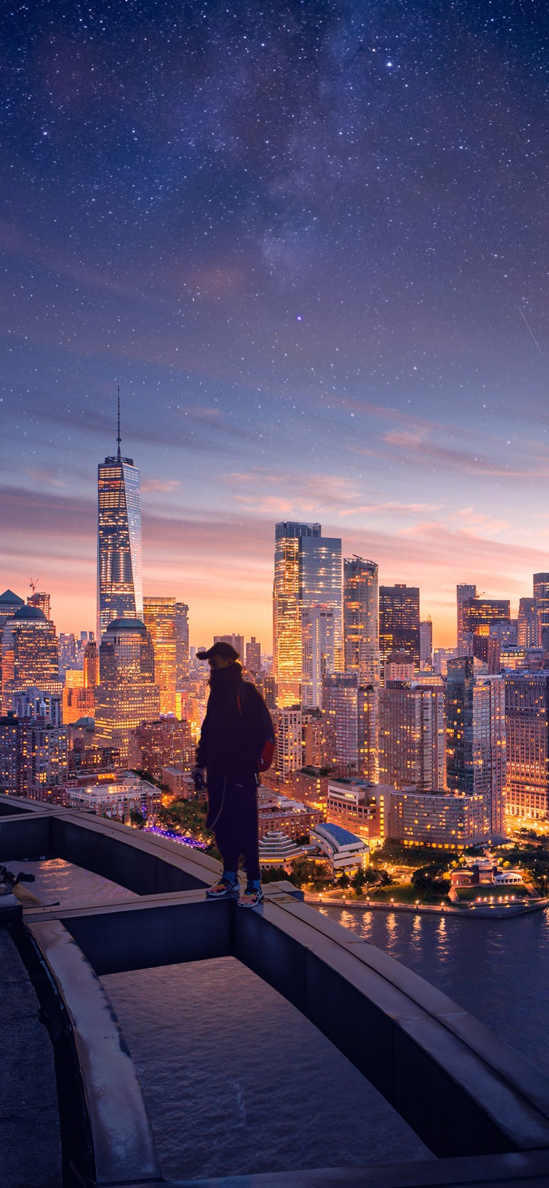 Обои Нью-Йорк, Манхеттен, облако, здание, небоскреб в разрешении 1125x2436