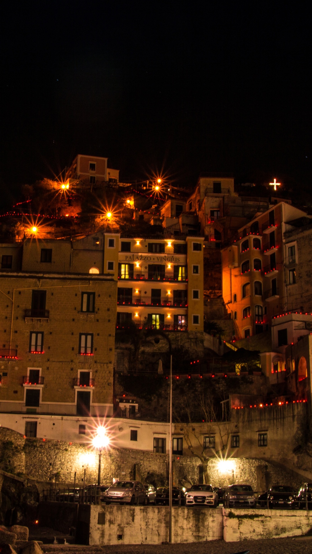 Обои ночь, город, городок, освещение, городской район в разрешении 1080x1920