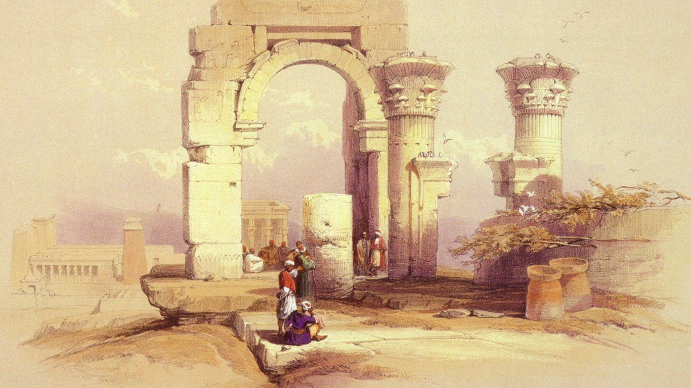 Обои Bigeh, живопись, арка, акварельные краски, арт в разрешении 1366x768