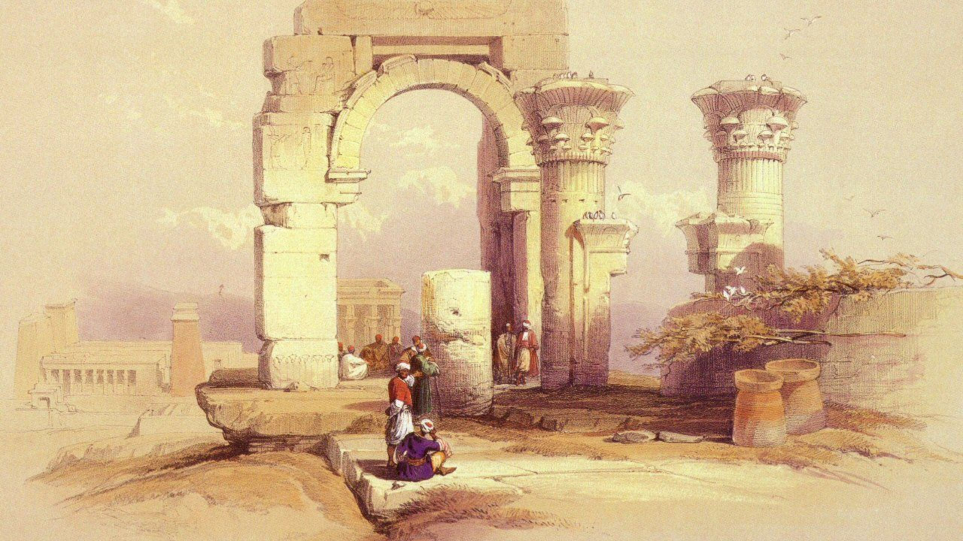 Обои Bigeh, живопись, арка, акварельные краски, арт в разрешении 1920x1080