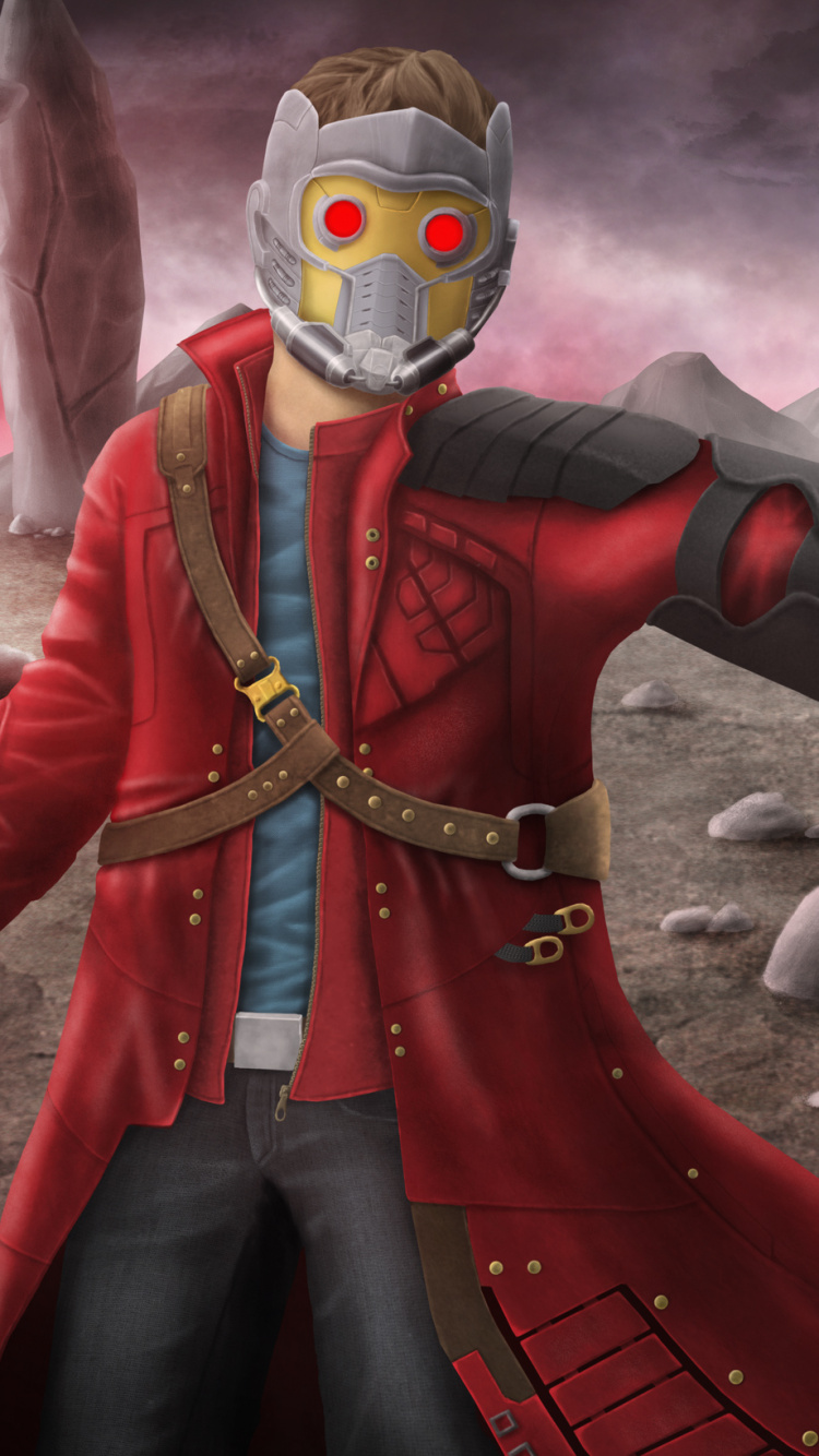 Обои фигурка, Стар-Лорд, Гамора, арт, приключенческая игра в разрешении 750x1334