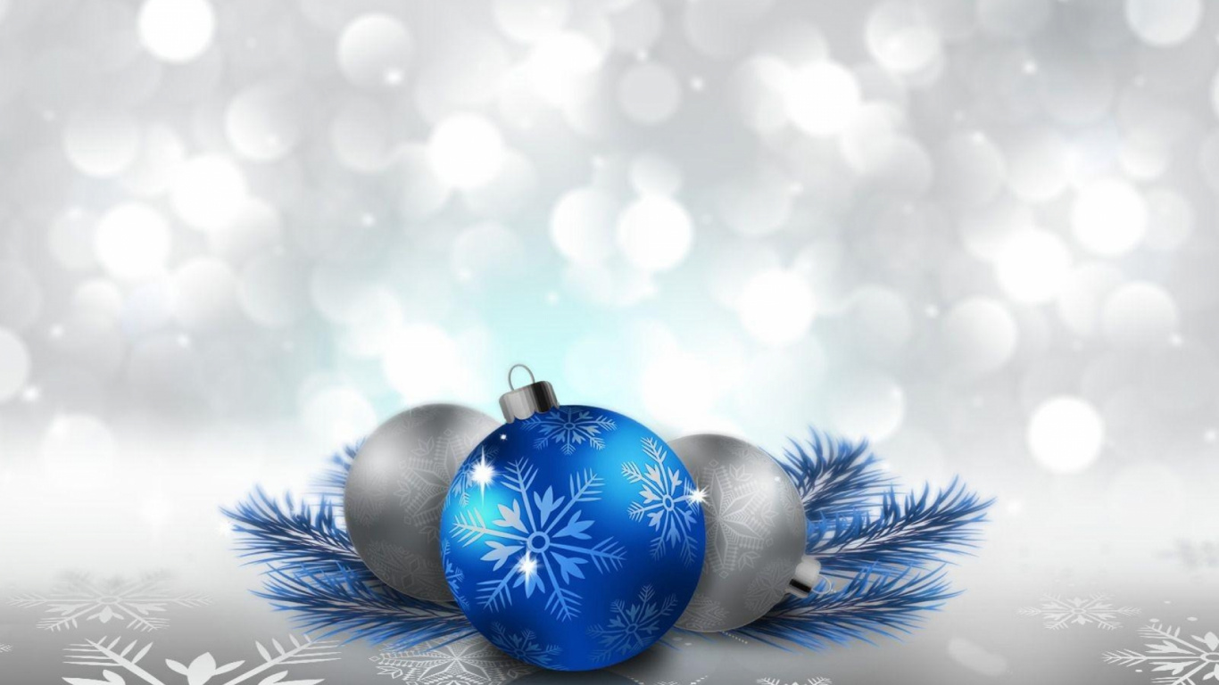 Обои синий, Рождественские украшения, Рождество, счастье, хвойное дерево в разрешении 1366x768