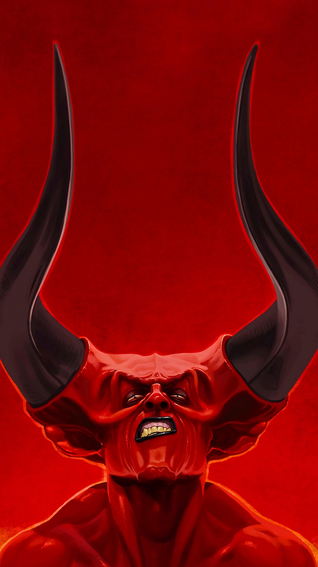 Обои сверхъестественное существо, рог, красный цвет, цифровое искусство, живопись в разрешении 1080x1920