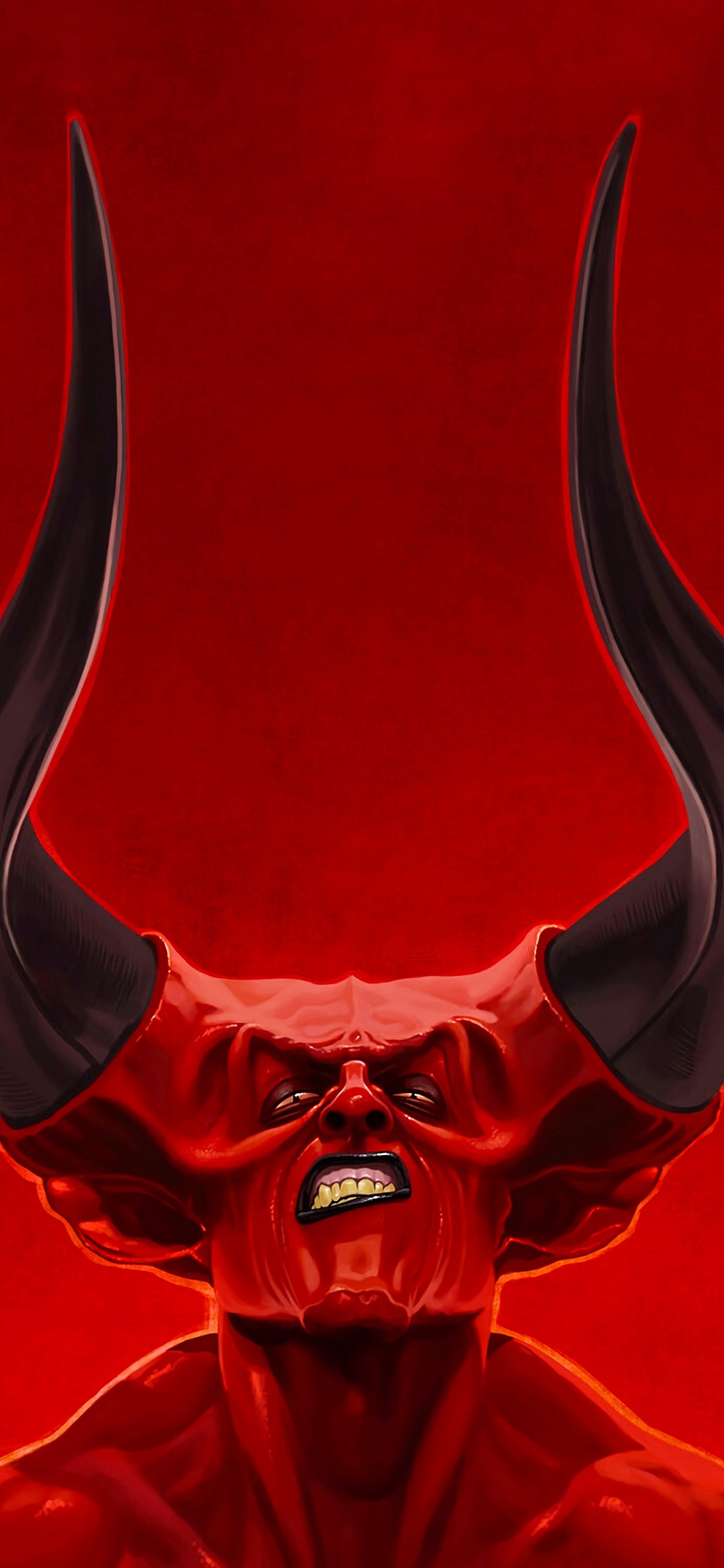 Обои сверхъестественное существо, рог, красный цвет, цифровое искусство, живопись в разрешении 1125x2436