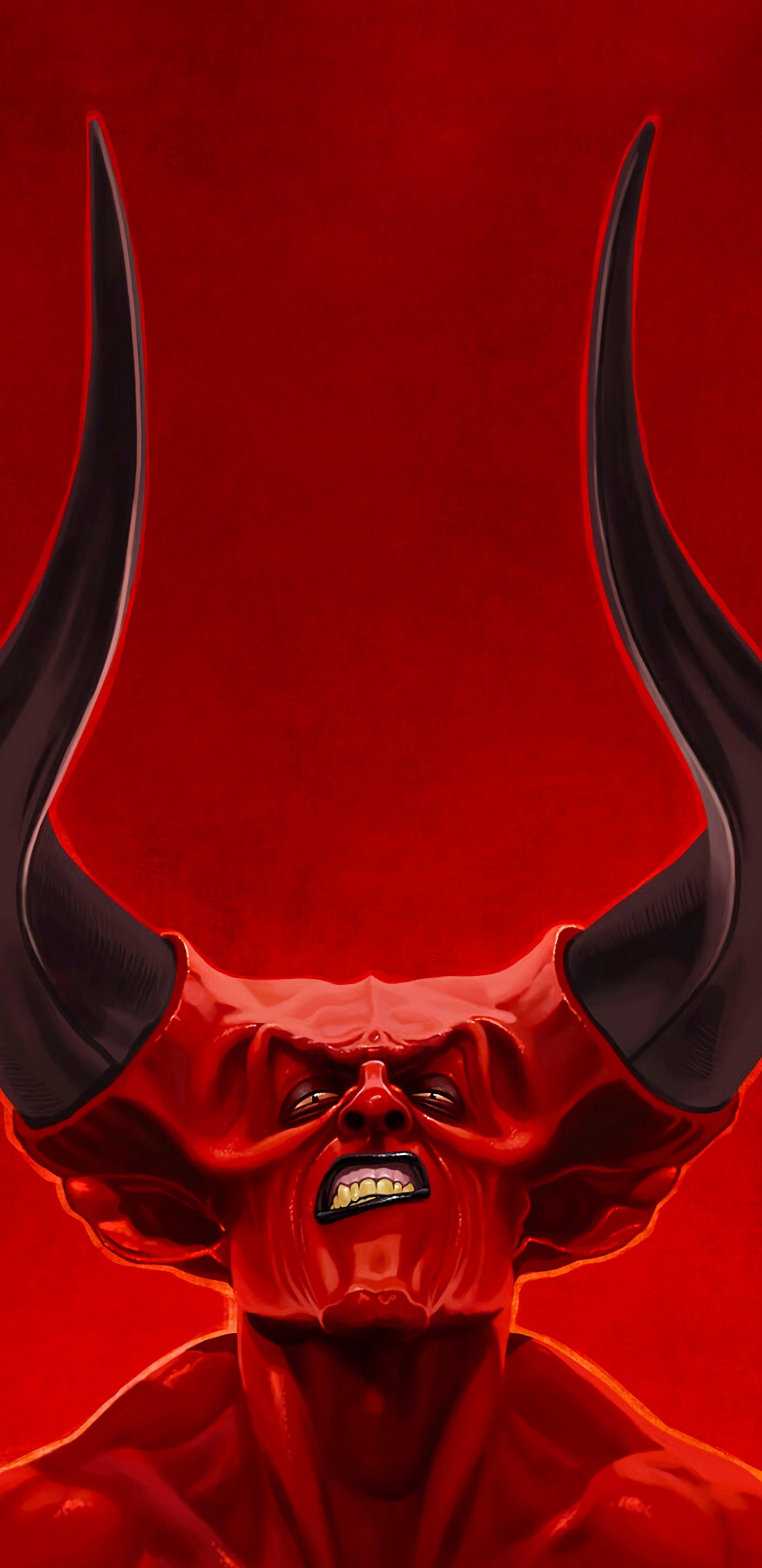 Обои сверхъестественное существо, рог, красный цвет, цифровое искусство, живопись в разрешении 1440x2960