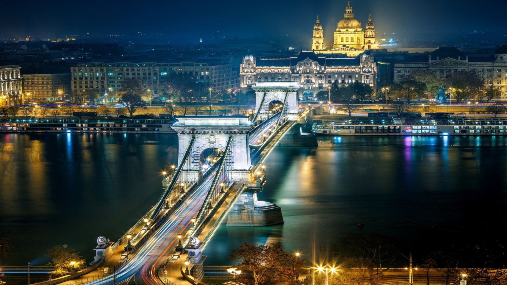 Обои цепной мост, городской пейзаж, ночь, город, ориентир в разрешении 1920x1080
