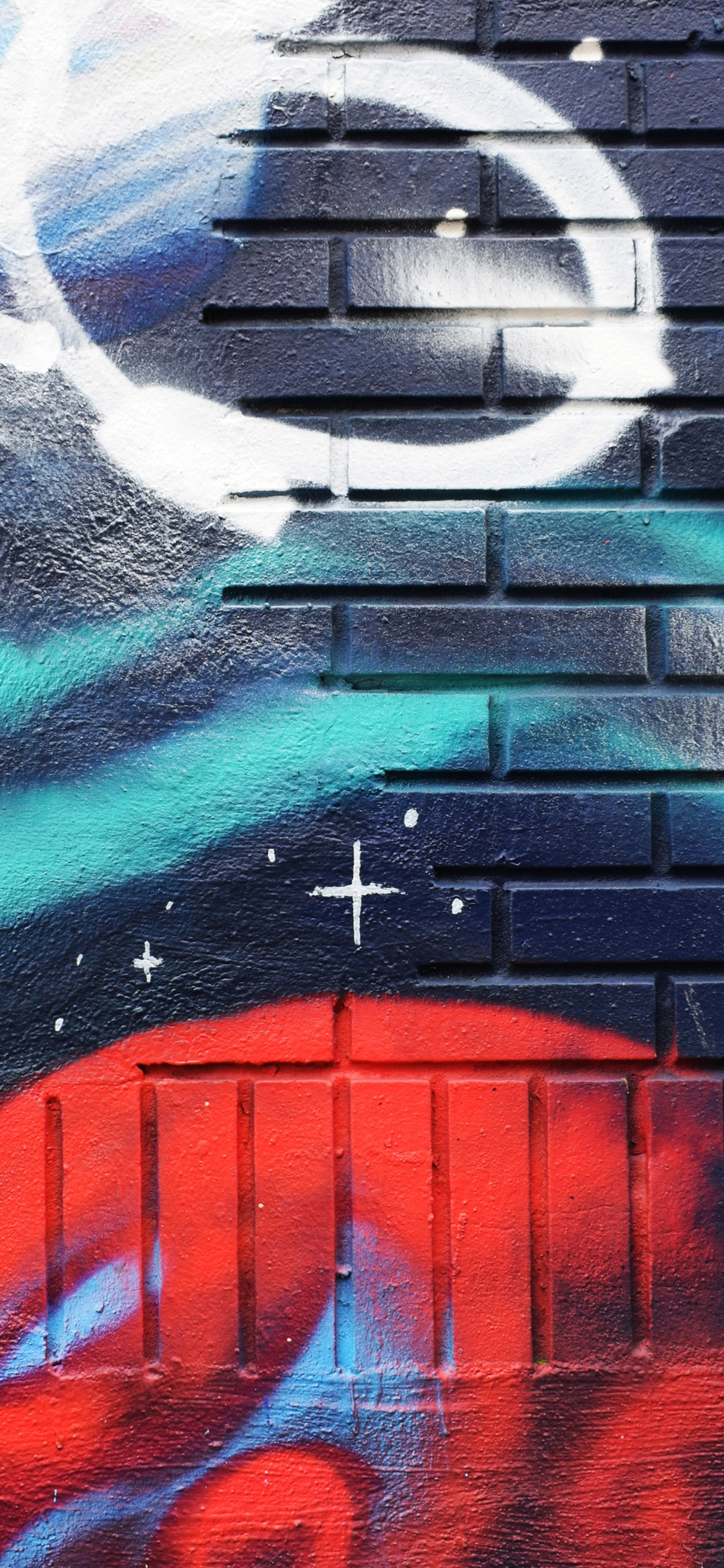 Обои живопись, граффити, стена, синий, уличное искусство в разрешении 1242x2688