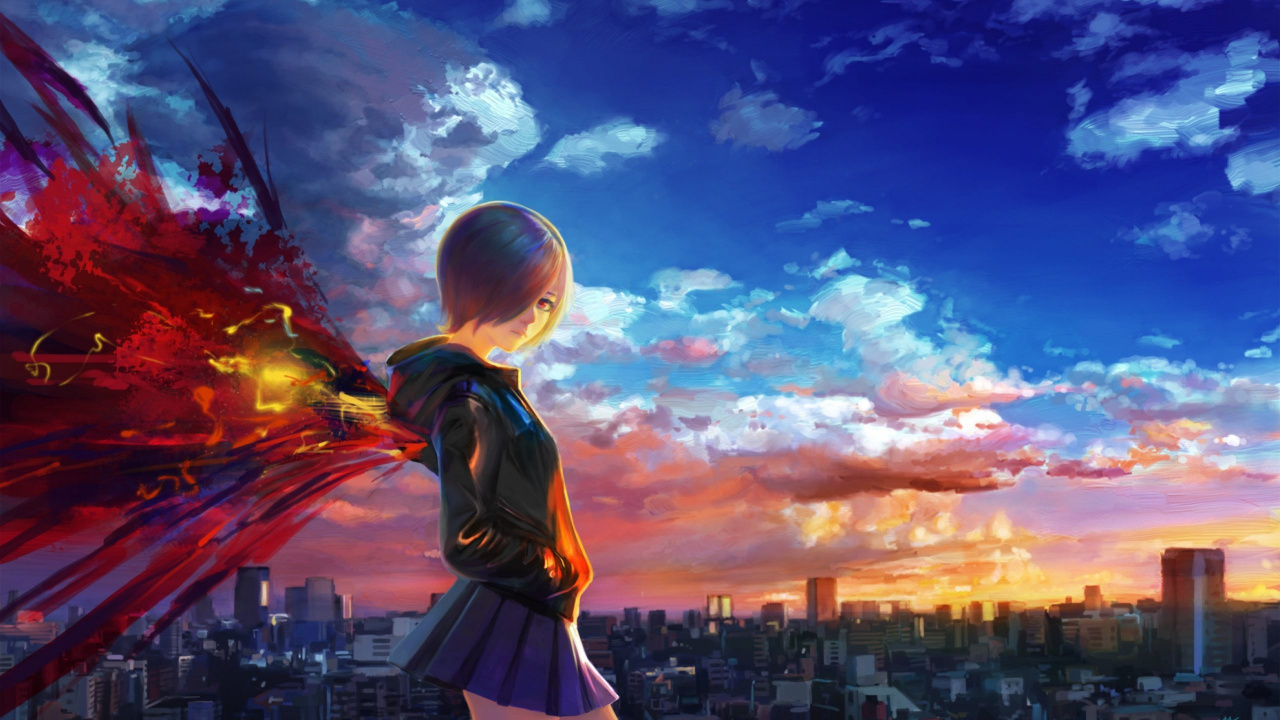 Обои Токио вурдалак, аниме, облако, солнечный свет, город в разрешении 1280x720