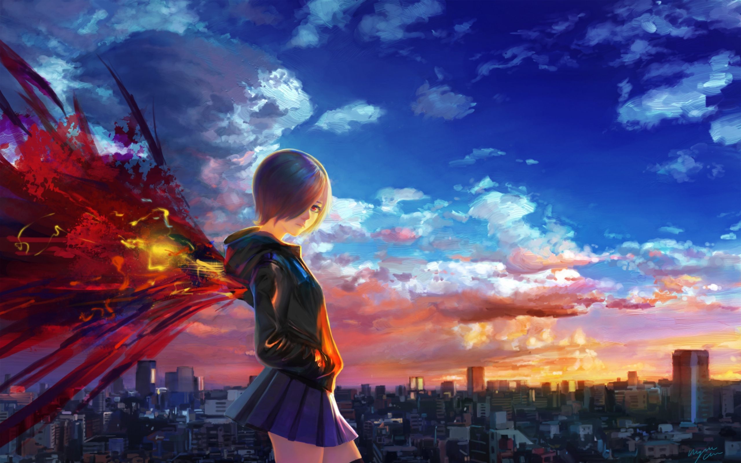 Обои Токио вурдалак, аниме, облако, солнечный свет, город - картинка на рабочий стол и фото бесплатно